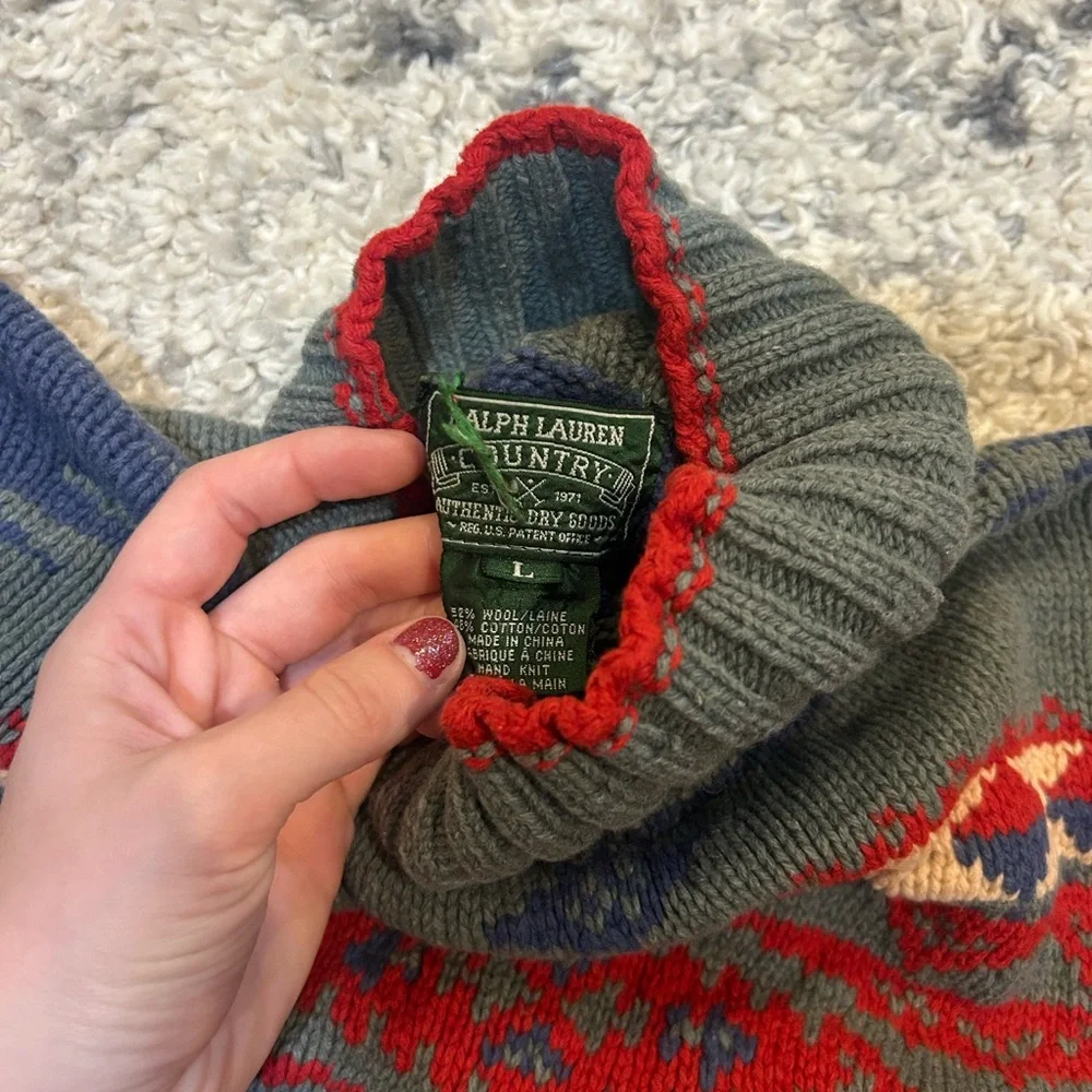 Ralph Lauren Red and Blue Patterned Turtleneck Sweater - Picture 2 of 2